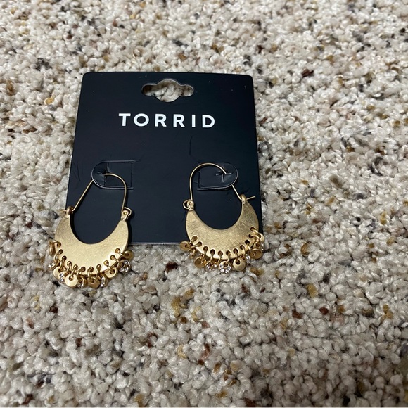 Torrid beaded pave shaky hoop earrings gold tones costume jewelry nwt - Picture 2 of 4